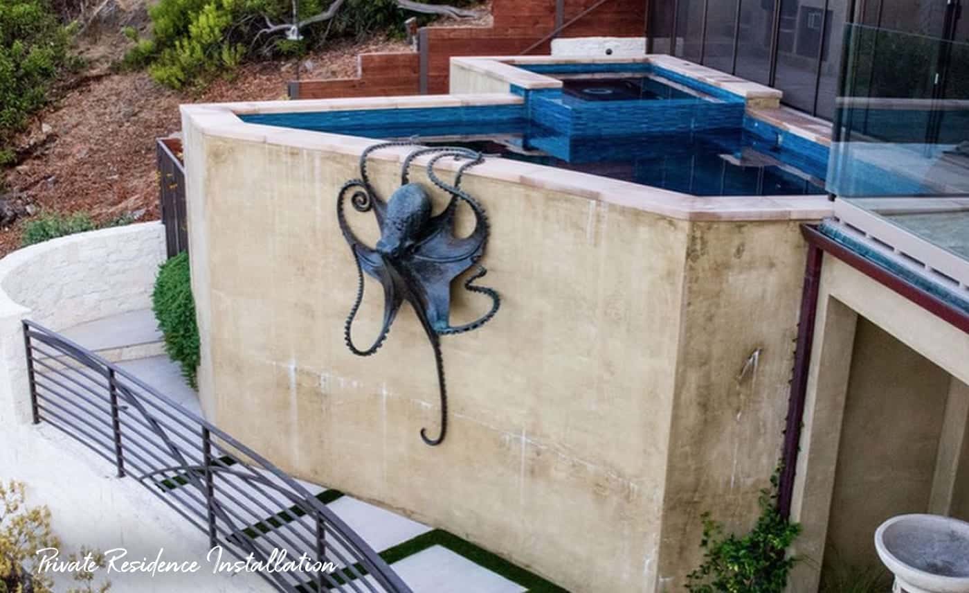 large outdoor bronze octopus sculpture, kraken statue